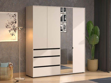 Kyoto Cashmere 4-Door 3-Drawer Mirrored Wardrobe: Elegant Storage Solution - UK Luxury Furniture